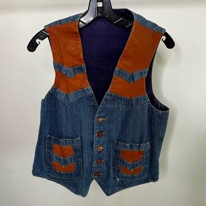 Vintage denim and leather vest